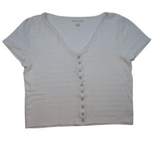 American Eagle Outfitters Cropped Ribbed Snap Front Shirt XL Good Used Condition